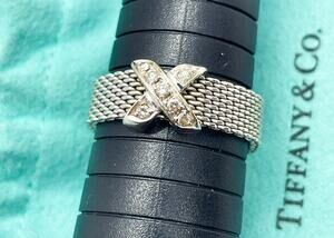 Tiffany & Co. 18K White Gold Somerset Mesh Diamond X Ring – Size 11.5